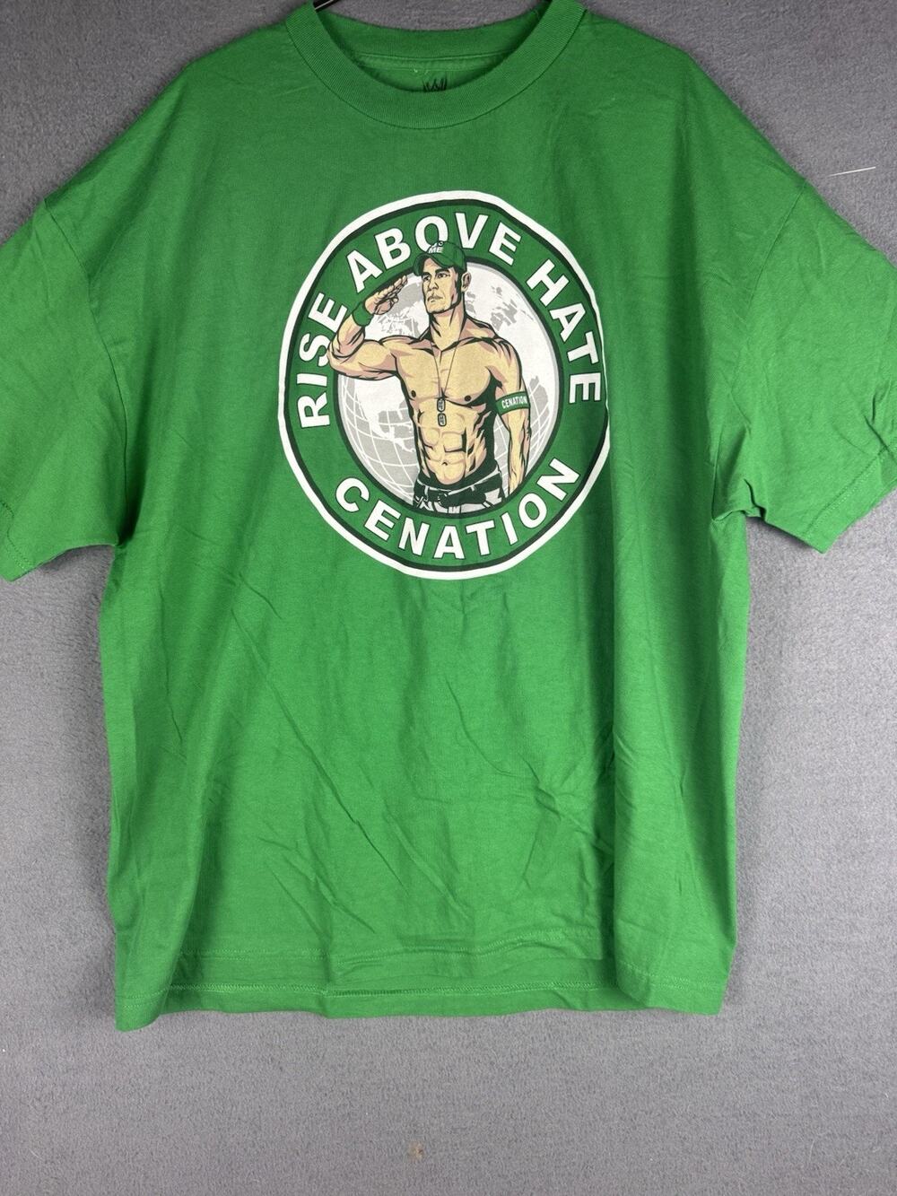 John Cena Cenation WWE Rise Above Hate Never Give Up Green 2X Shirt U 🚫 See Me